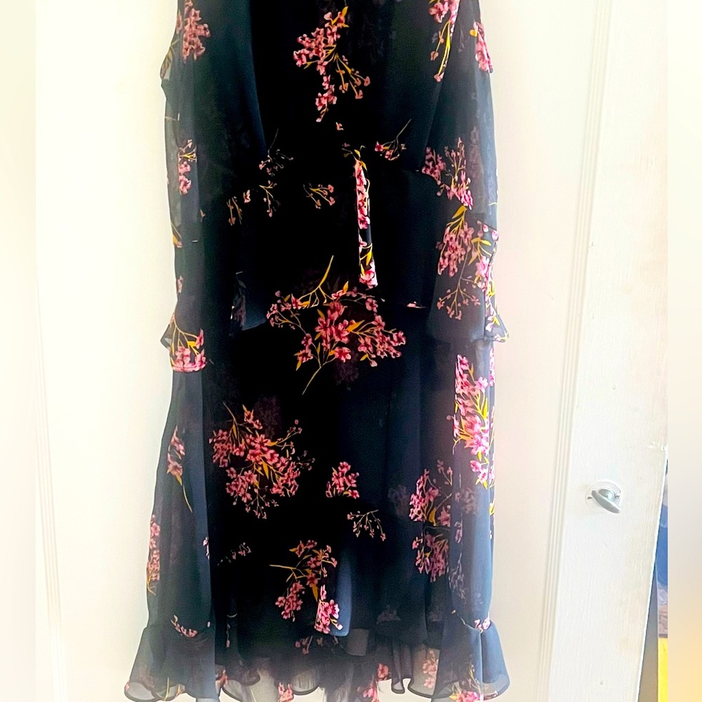 Chiffon Japanese floral print halter style dress with neck tie.